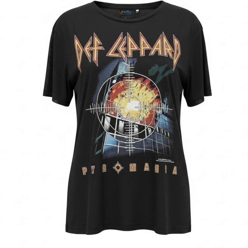 Def‎ Leppard Pyromania Tour 1983 Mesh Graphic T Shirt Medium Black 80's Sheer